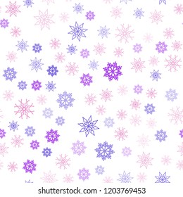 Light Pink, Blue vector seamless layout with bright snowflakes. Decorative shining illustration with snow on abstract template. Pattern for design of window blinds, curtains.