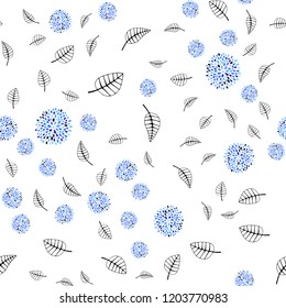 Light Pink, Blue vector seamless doodle pattern with leaves, flowers. Colorful illustration in doodle style with leaves, flowers. Template for business cards, websites.