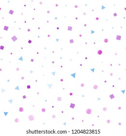 Light Pink, Blue vector seamless cover with polygonal style with circles. Circles, lines, rhombus with colorful gradient. Pattern for trendy fabric, wallpapers.