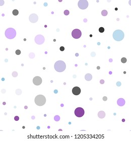 Light Pink, Blue vector seamless backdrop with dots. Blurred bubbles on abstract background with colorful gradient. Pattern for design of fabric, wallpapers.