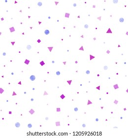 Light Pink, Blue vector seamless layout with circles, lines, rectangles. Abstract illustration with colorful dots, lines, cubes. Pattern for trendy fabric, wallpapers.