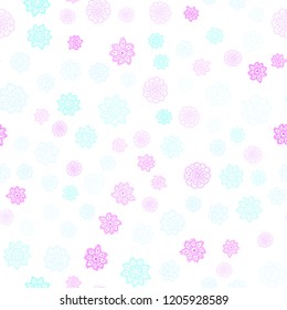 Light Pink, Blue vector seamless layout with bright snowflakes. Snow on blurred abstract background with gradient. Trendy design for wallpaper, fabric makers.