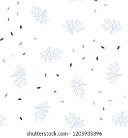 Light Pink, Blue vector seamless doodle background with leaves, branches. Colorful abstract illustration with leaves in doodle style. Texture for window blinds, curtains.