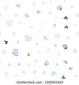 Light Pink, Blue vector seamless texture with lovely hearts. Blurred decorative design in doodle style with hearts. Pattern can be used for valentine's ad, booklets.