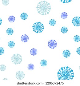 Light Pink, Blue vector seamless template with ice snowflakes. Snow on blurred abstract background with gradient. Pattern for design of window blinds, curtains.