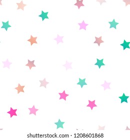 Light Pink, Blue vector seamless cover with small and big stars. Glitter abstract illustration with colored stars. The pattern can be used for wrapping gifts.