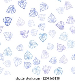 Light Pink, Blue vector seamless abstract pattern with leaves. Doodle illustration of leaves in Origami style with gradient. Pattern for design of window blinds, curtains.