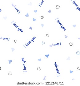 Light Pink, Blue vector seamless pattern with colorful hearts. Hearts on blurred abstract background with colorful gradient. Pattern can be used for valentine's ad, booklets.
