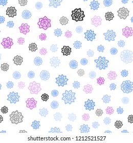 Light Pink, Blue vector seamless layout with bright snowflakes. Shining colored illustration with snow in christmas style. Pattern for design of fabric, wallpapers.