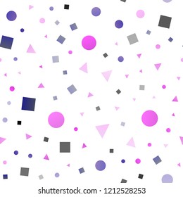 Light Pink, Blue vector seamless backdrop with lines, circles, rhombus. Illustration with colorful circles, triangles, rectangles. Design for textile, fabric, wallpapers.