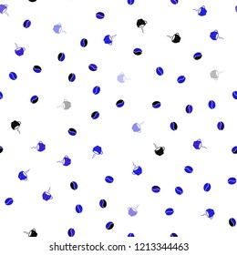 Light Pink, Blue vector seamless texture with coffee beans, mugs. Gradient illustration with coffee beans, tea cups. Template of a black hot beverage in a cafe.