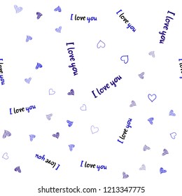Light Pink, Blue vector seamless pattern with colorful hearts. Decorative shining illustration with hearts on abstract template. Template for Valentine's greeting postcards.