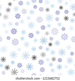Light Pink, Blue vector seamless template with ice snowflakes. Glitter abstract illustration with crystals of ice. Trendy design for wallpaper, fabric makers.