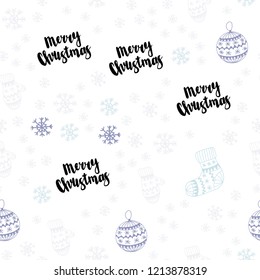 Light Pink, Blue vector seamless layout with bright snowflakes, balls, socks, mittens. Colorful xmas elements with gradient. Design for textile, fabric, wallpapers.