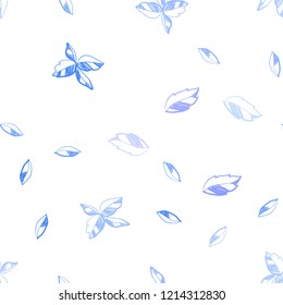 Light Pink, Blue vector seamless abstract backdrop with leaves. leaves on elegant natural pattern with gradient. Template for business cards, websites.