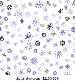 Light Pink, Blue vector seamless background with xmas snowflakes. Glitter abstract illustration with crystals of ice. Template for business cards, websites.