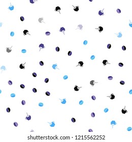 Light Pink, Blue vector seamless background with coffee, beans. Gradient abstract collection of coffee cups and beans. Pattern for ad, booklets, leaflets of restaurants.