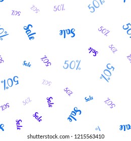 Light Pink, Blue vector seamless template with 50% selling. Colorful set of  percentage signs in simple style. Pattern for ads, posters, banners of sales.
