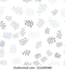 Light Pink, Blue vector seamless doodle background with branches. Doodle illustration of leaves and branches in Origami style. Pattern for design of fabric, wallpapers.
