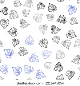Light Pink, Blue vector seamless elegant background with leaves. Colorful abstract illustration with leaves in doodle style. Pattern for design of window blinds, curtains.