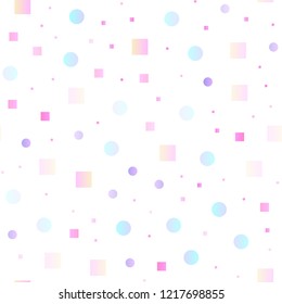 Light Pink, Blue vector seamless layout with circle spots, cubes. Illustration with set of shining colorful abstract circles, cubes. Trendy design for wallpaper, fabric makers.
