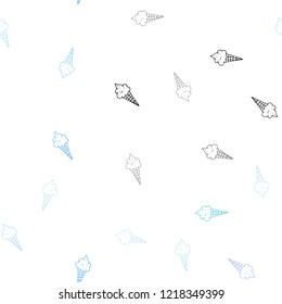 Light Pink, Blue vector seamless pattern with cold ice-cream. Glitter abstract sketch with ice-cream cones. Pattern for ad, booklets, leaflets of restaurants.