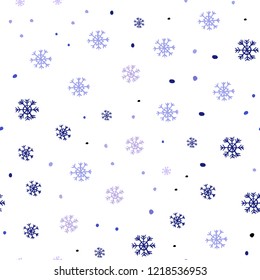 Light Pink, Blue vector seamless background with xmas snowflakes. Glitter abstract illustration with crystals of ice. Pattern for design of window blinds, curtains.
