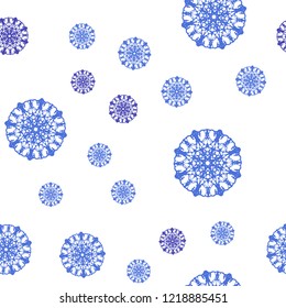 Light Pink, Blue vector seamless background with xmas snowflakes. Glitter abstract illustration with crystals of ice. Pattern for design of window blinds, curtains.
