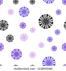 Light Pink, Blue vector seamless texture with colored snowflakes. Decorative shining illustration with snow on abstract template. Design for textile, fabric, wallpapers.