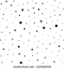 Light Pink, Blue vector seamless cover with polygonal style with circles. Illustration with set of colorful circles, triangles, squares. Trendy design for wallpaper, fabric makers.