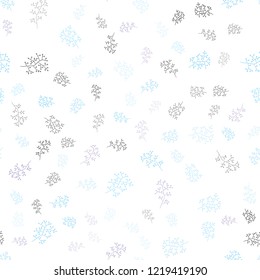 Light Pink, Blue vector seamless doodle texture with leaves, branches. Glitter abstract illustration with leaves and branches. Pattern for design of fabric, wallpapers.