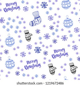 Light Pink, Blue vector seamless layout with bright snowflakes, balls, socks, mittens. Colorful xmas elements with gradient. Template for business cards, websites.
