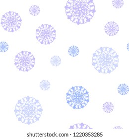 Light Pink, Blue vector seamless pattern with christmas snowflakes. Glitter abstract illustration with crystals of ice. Template for business cards, websites.