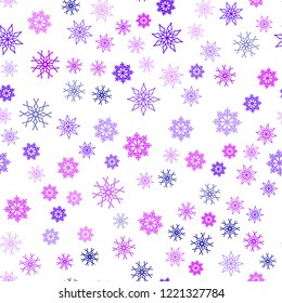 Light Pink, Blue vector seamless cover with beautiful snowflakes. Decorative shining illustration with snow on abstract template. Template for business cards, websites.