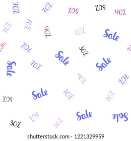Light Pink, Blue vector seamless layout with discount of 30%, 40%, 50%. Illustration with signs of sales on abstract template. Template for season sales, shopping ads.