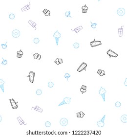 Light Pink, Blue vector seamless pattern with fresh ingredients. Glitter abstract sketch with gourmet food. Pattern for ads of breakfast, lunch, dinner.