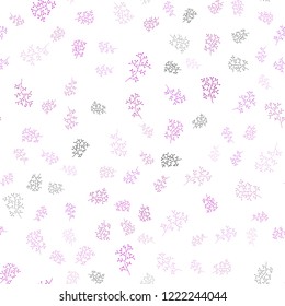 Light Pink, Blue vector seamless doodle pattern with leaves, branches. Decorative design in Indian style on white background. Design for textile, fabric, wallpapers.