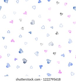 Light Pink, Blue vector seamless texture with lovely hearts. Hearts on blurred abstract background with colorful gradient. Design for ad, poster, banner of Valentine Day.