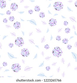 Light Pink, Blue vector seamless natural artwork with leaves and flowers. Leaves and flowers with gradient on white background. A new texture for your wallpaper design.