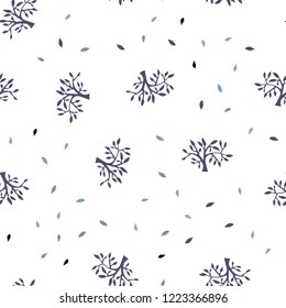 Light Pink, Blue vector seamless abstract background with leaves, branches. Colorful illustration in doodle style with leaves, branches. Pattern for design of fabric, wallpapers.