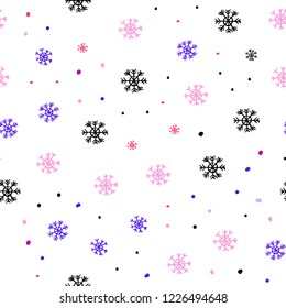 Light Pink, Blue vector seamless template with ice snowflakes. Colorful snowflakes with gradient on abstract background. Pattern for trendy fabric, wallpapers.