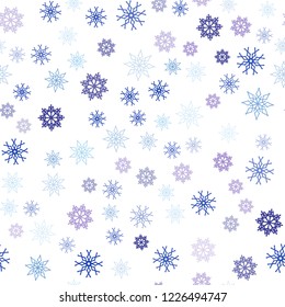 Light Pink, Blue vector seamless template with ice snowflakes. Shining colored illustration with snow in christmas style. Design for textile, fabric, wallpapers.