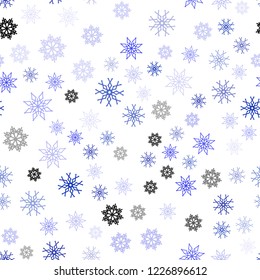 Light Pink, Blue vector seamless background with xmas snowflakes. Snow on blurred abstract background with gradient. Pattern for trendy fabric, wallpapers.