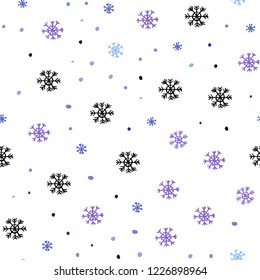 Light Pink, Blue vector seamless cover with beautiful snowflakes. Shining colorful illustration with snow on abstract template. Pattern for trendy fabric, wallpapers.