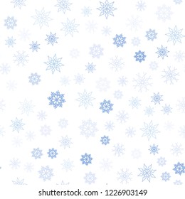 Light Pink, Blue vector seamless pattern with christmas snowflakes. Modern geometrical abstract illustration with crystals of ice. Pattern for design of window blinds, curtains.