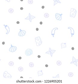 Light Pink, Blue vector seamless texture with delicious snacks. Fast Food on blurred abstract background with colorful gradient. Template for meal cooking in kitchen.