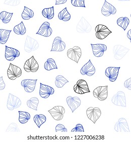 Light Pink, Blue vector seamless abstract backdrop with leaves. New colorful illustration in doodle style with leaves. Pattern for design of window blinds, curtains.