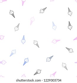 Light Pink, Blue vector seamless cover with sundae ice-cream. Glitter abstract sketch with ice-cream cones. Pattern for ads of breakfast, lunch, dinner.