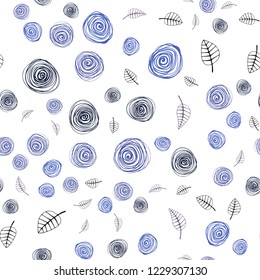 Light Pink, Blue vector seamless elegant pattern with leaves and flowers. Shining colored illustration with leaves and flowers. Template for business cards, websites.