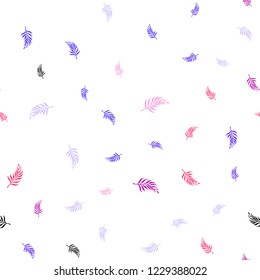 Light Pink, Blue vector seamless elegant background with leaves. leaves on blurred abstract background with gradient. Pattern for trendy fabric, wallpapers.